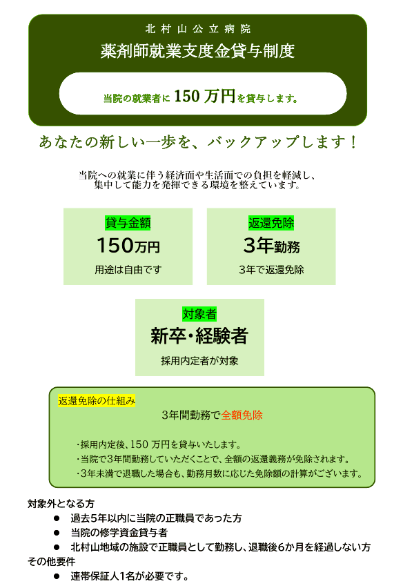 北村山公立病院薬剤師就業支度金貸与制度